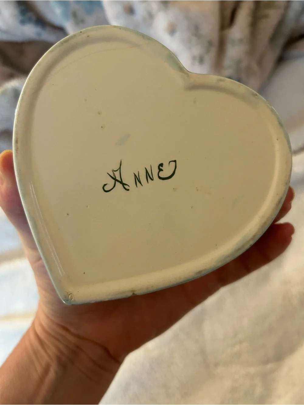 Vintage “Signed Anne” AB Coating Heart Floral Trinket Box